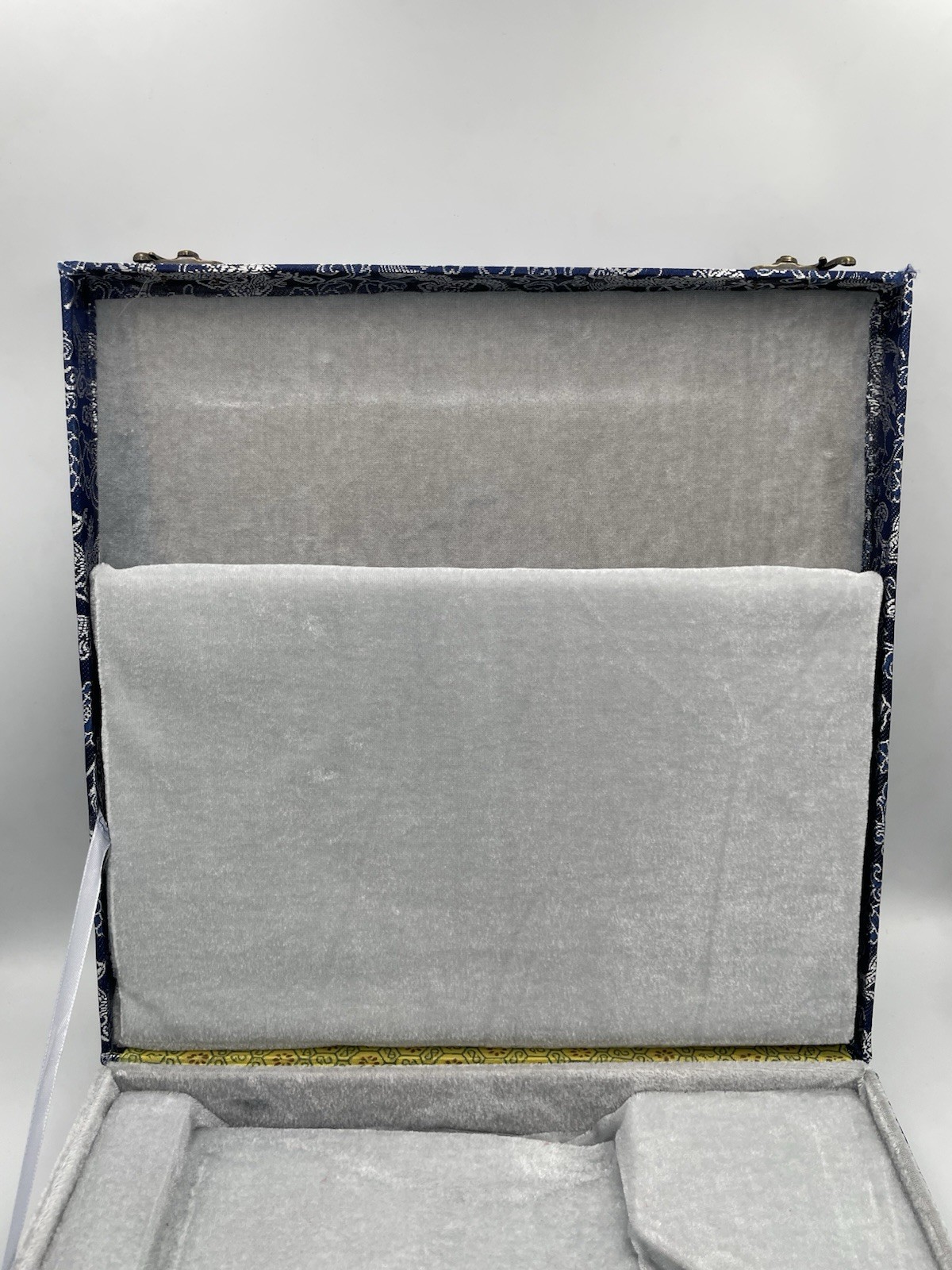 Chinese Brocade Fabric Case Box Replacement Blue Dragon Empty