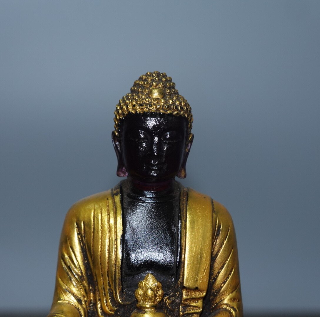 4.7″ Collect China Coloured Glaze Paintings Gild Buddhism Medicine Buddha Statue