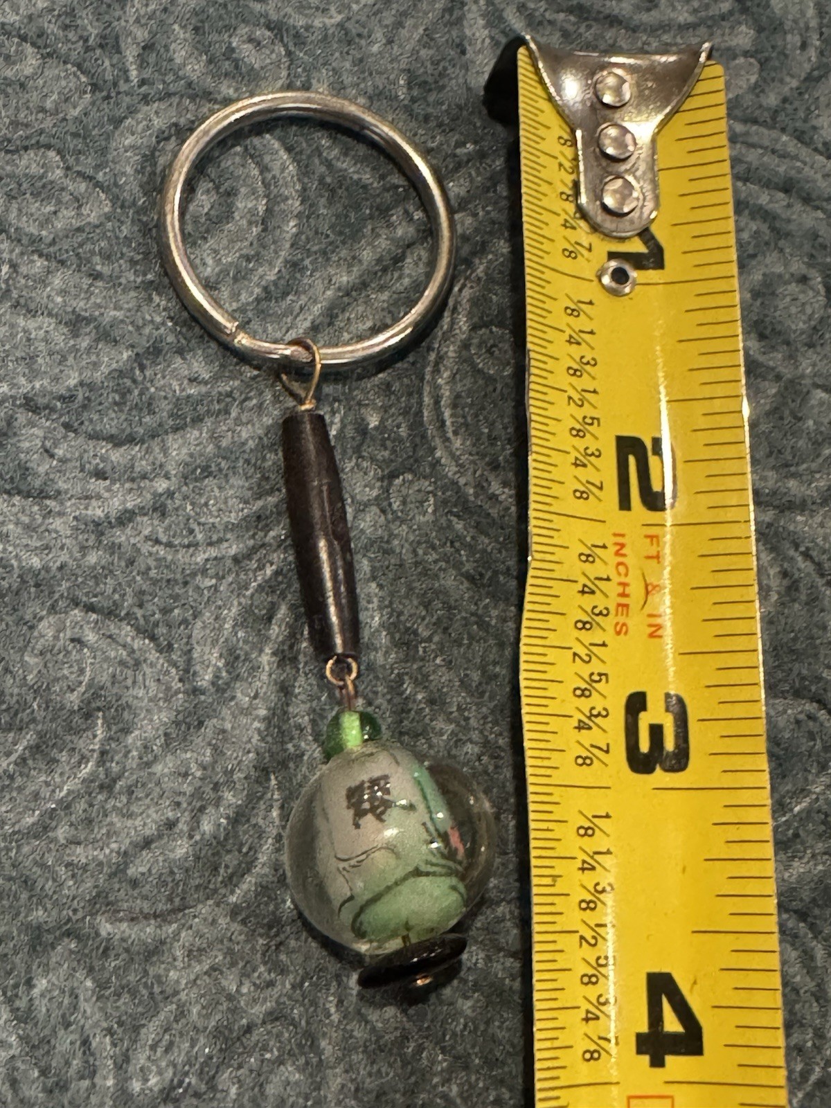 Vintage Chinese Reverse Painted Glass Pendant Keychain Fob Ring Year Of The Rat