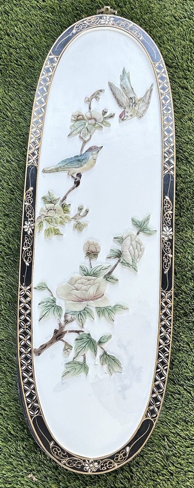 Vintage Chinese Soapstone On Wood Floral And Bird Panels 12” X 36” X 1” Set Of 4