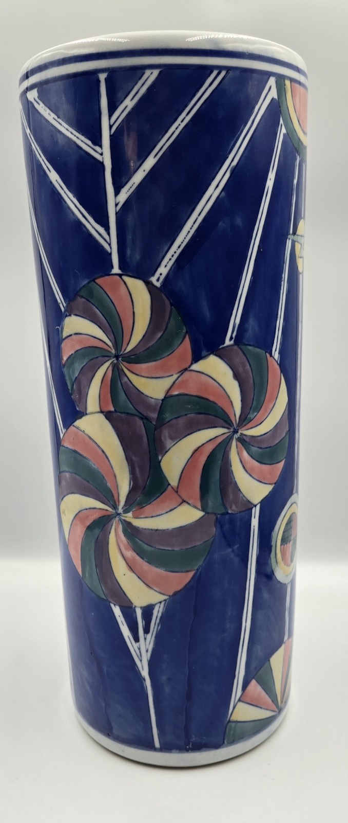 Chinese Chinoiserie Vase with Abstract Geometric Motifs Hand Painted 14 In Ht