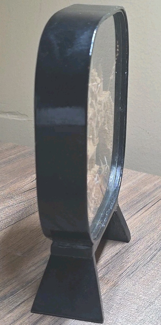 Vintage Chinese Cork Hand Carved Diorama In Glass & Black Laquered Wood Case