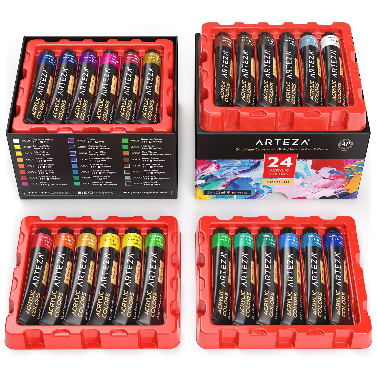 Acrylic Paint Set 24 Colors High Viscosity Rich Pigment ARTEZA Paint Set 0.74