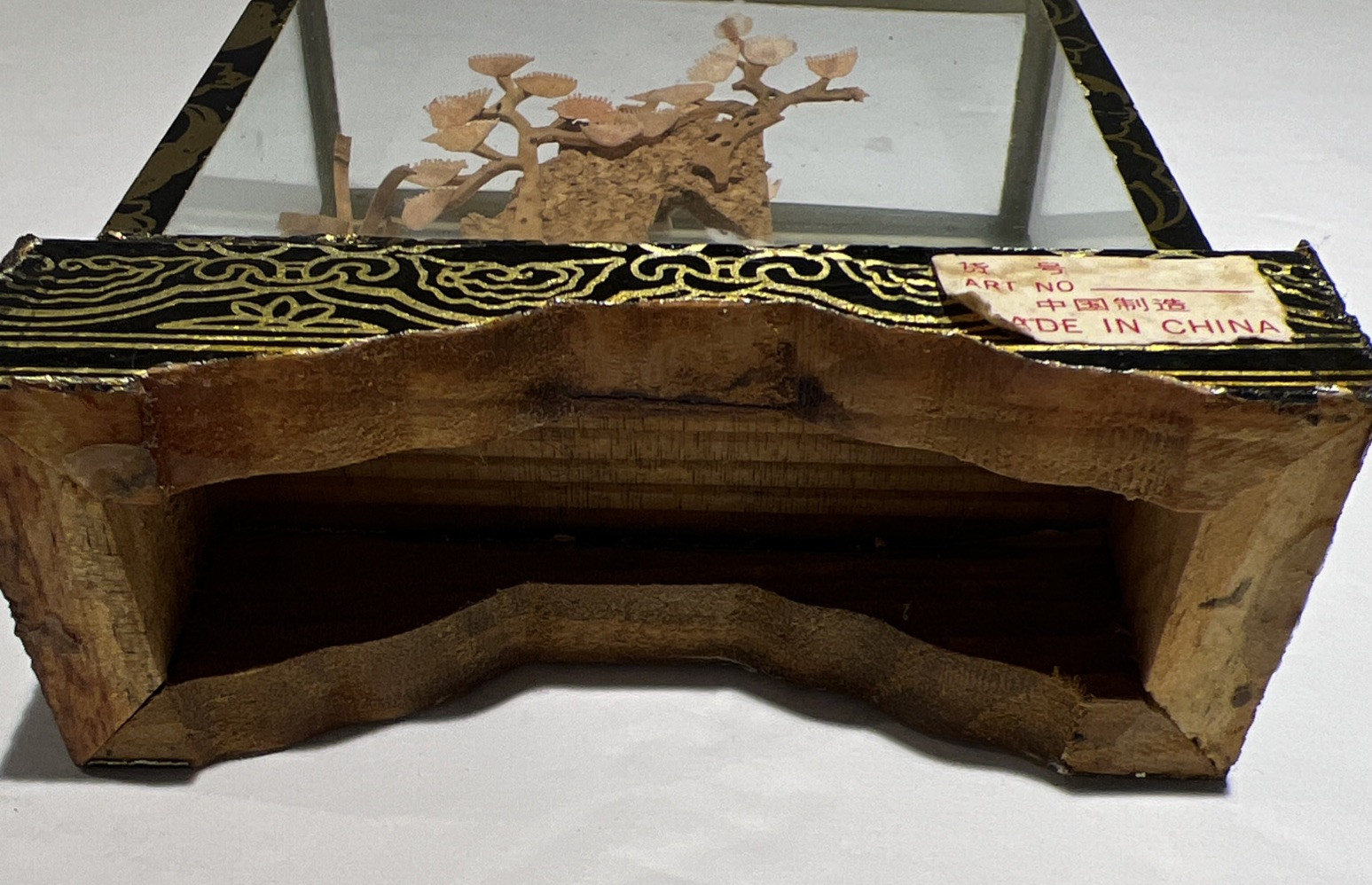 Vintage Oriental Chinese 3D Handcarved Cork Diorama Trees/Cranes 4×3.5×1.25 Inch
