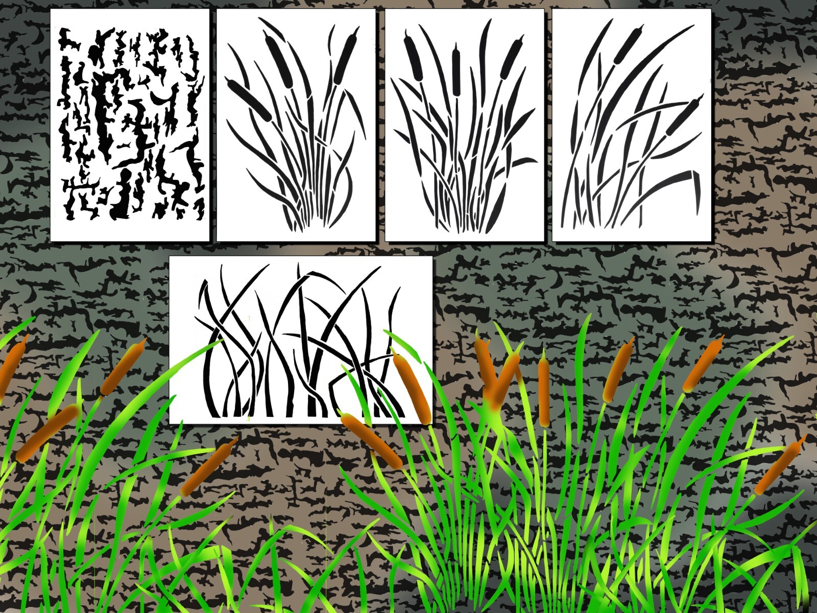 Jon Boat Camouflage stencils Cattails Bottomland DIY Camo Painting Stencils