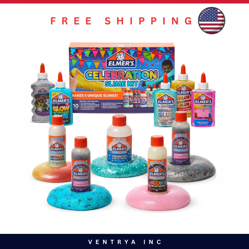 Elmer’s Celebration Slime Kit 10 Count Assorted Glues & Magical Liquid Activator