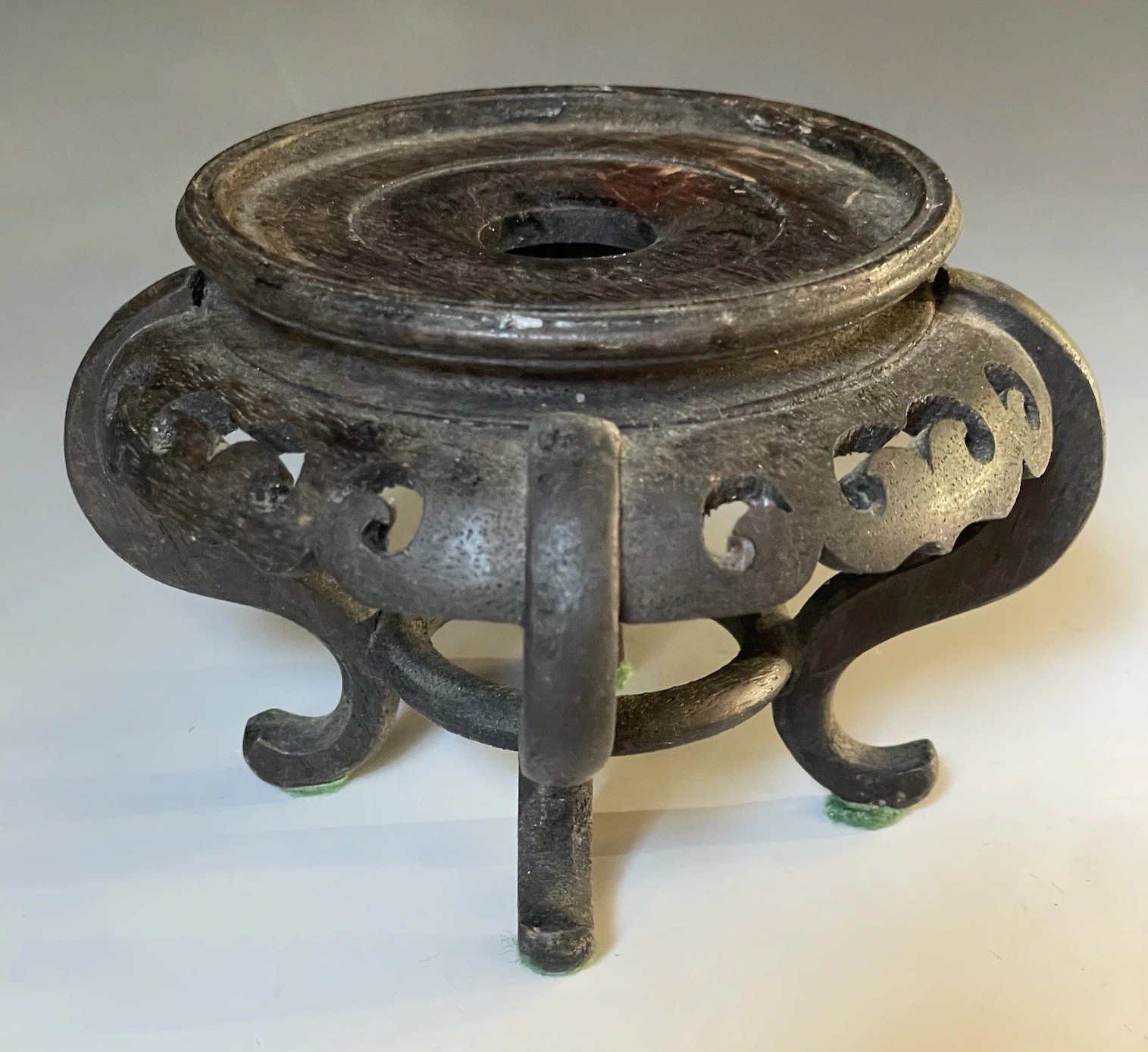 Vintage Chinese Hand Carved Footed Wooden Vase Bottle Lamp Base Stand Display
