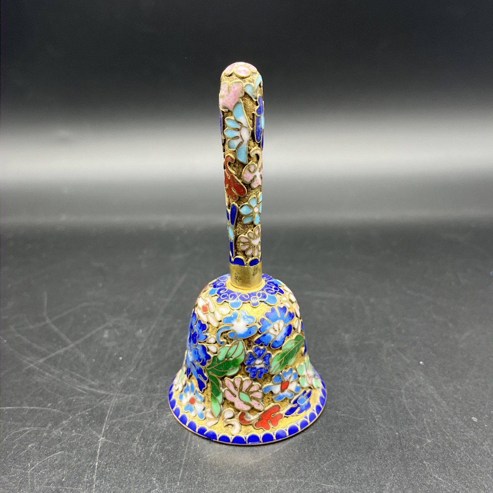 Vintage Chinese Asian Cloisonné Enamel On Metal Blue Bell Florals