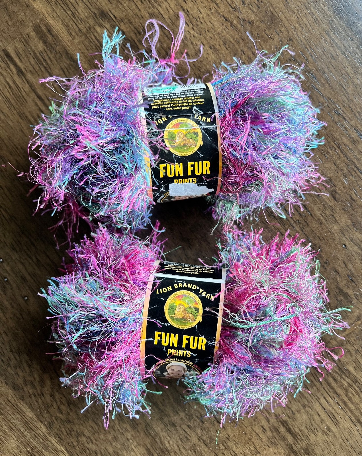 2 New Lion Brand Fun Fur Prints TROPICAL Yarn ~ Different Dye Lots ~ Polyester