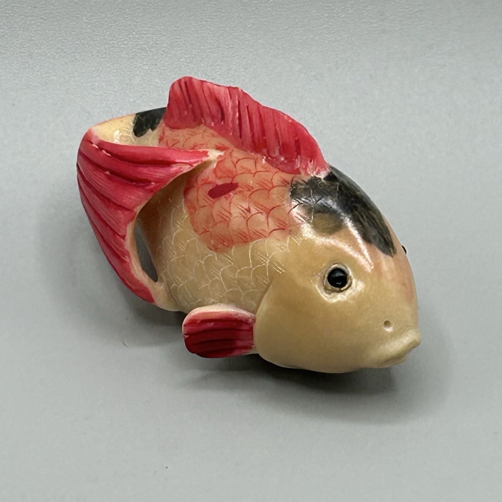 Hand Carved and Painted TAGUA NUT KOI or CARP from Hong Kong Rare Vintage