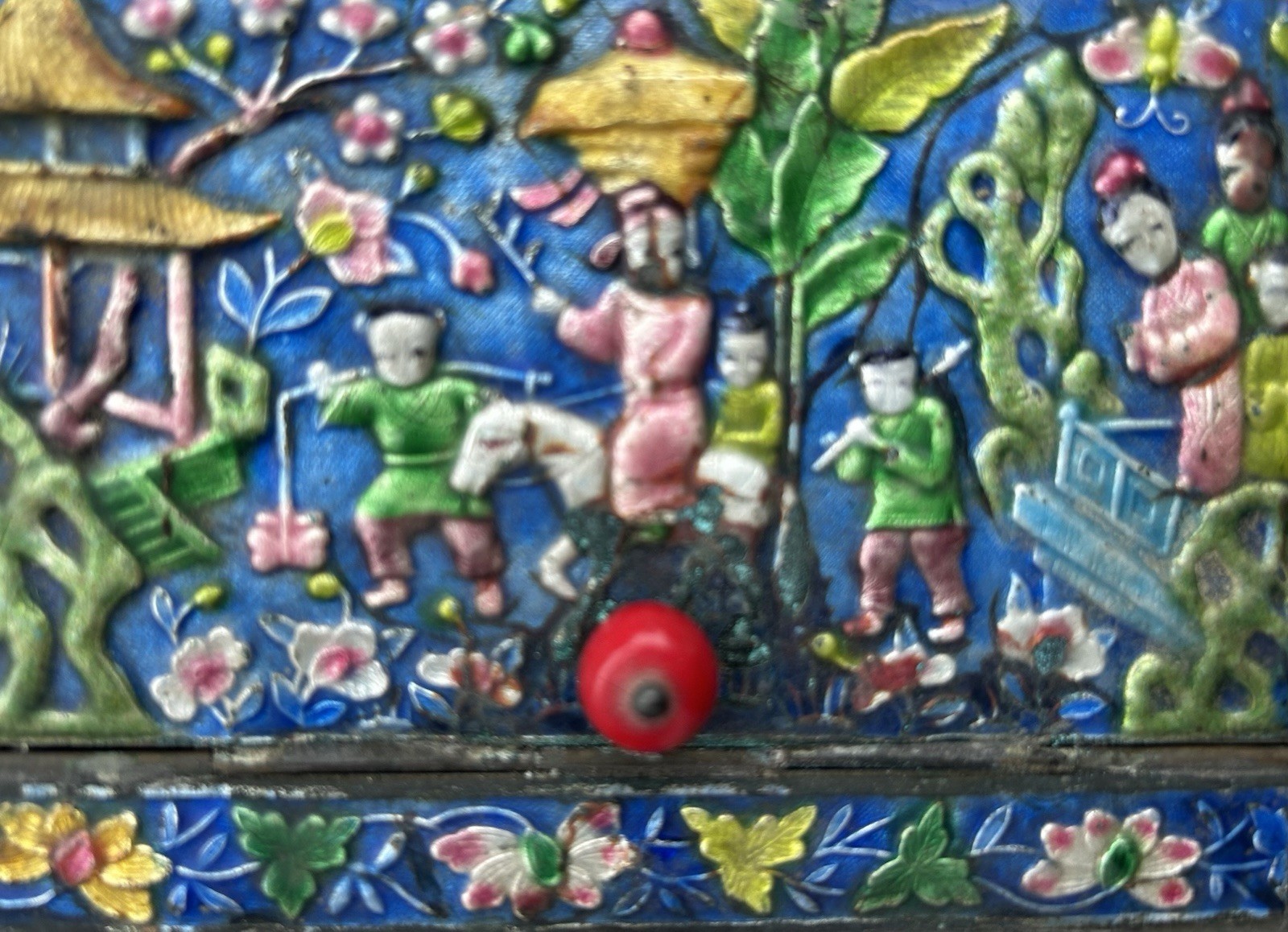 Antique Chinese Enameled Brass Silent Butler, Ashtray, Crumb Catcher sgn China