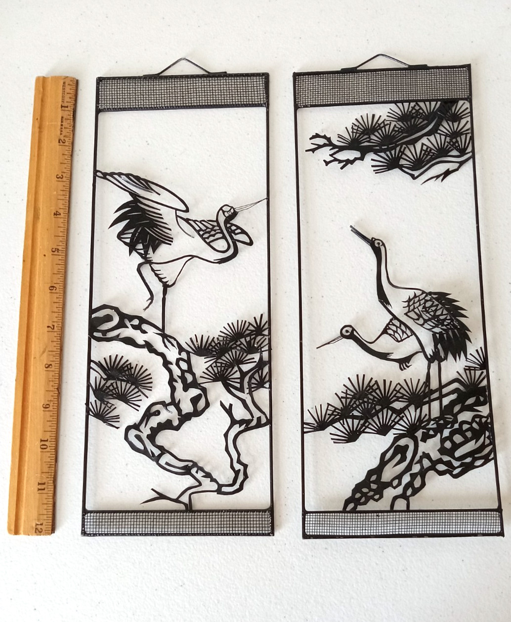 Vintage Metal Wall Art Panels | Set of 2 Asian Landscape Screens
