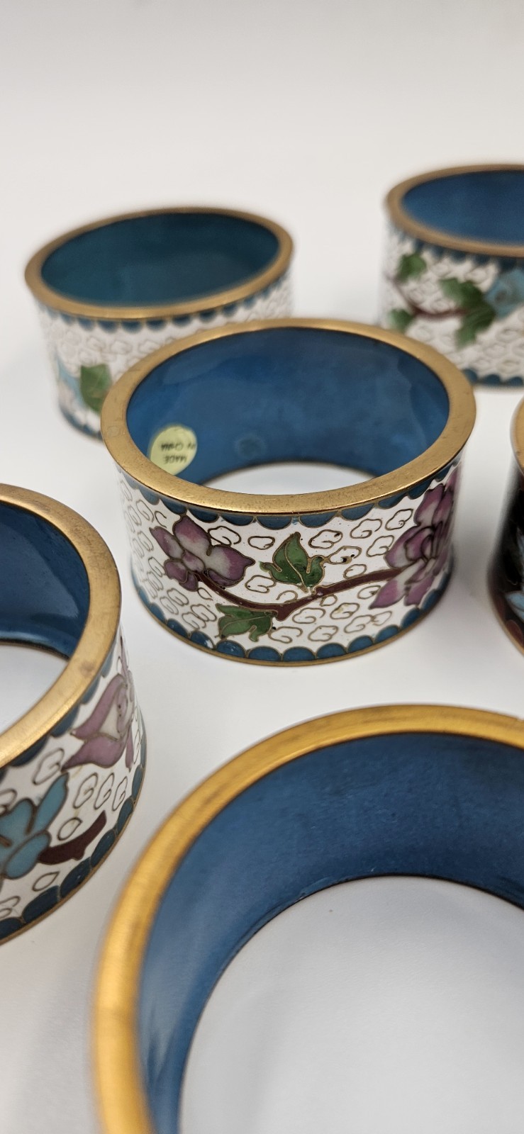 8 Vintage Chinese Cloisonne Napkin Ring Multicolored Enameled