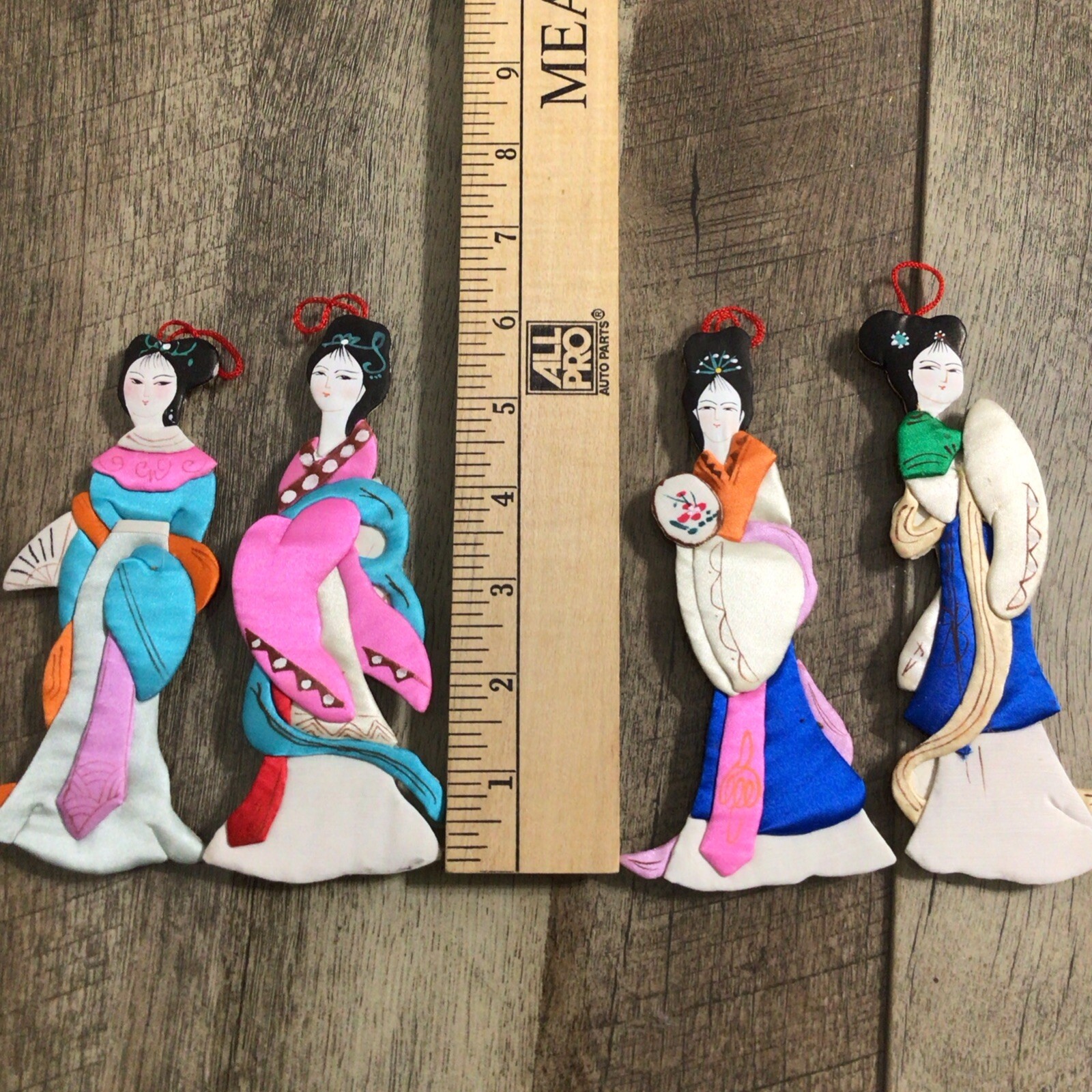 Lillian Vernon Silk Chinese Ladies Ornaments Asian Oriental Set of 4 Vintage