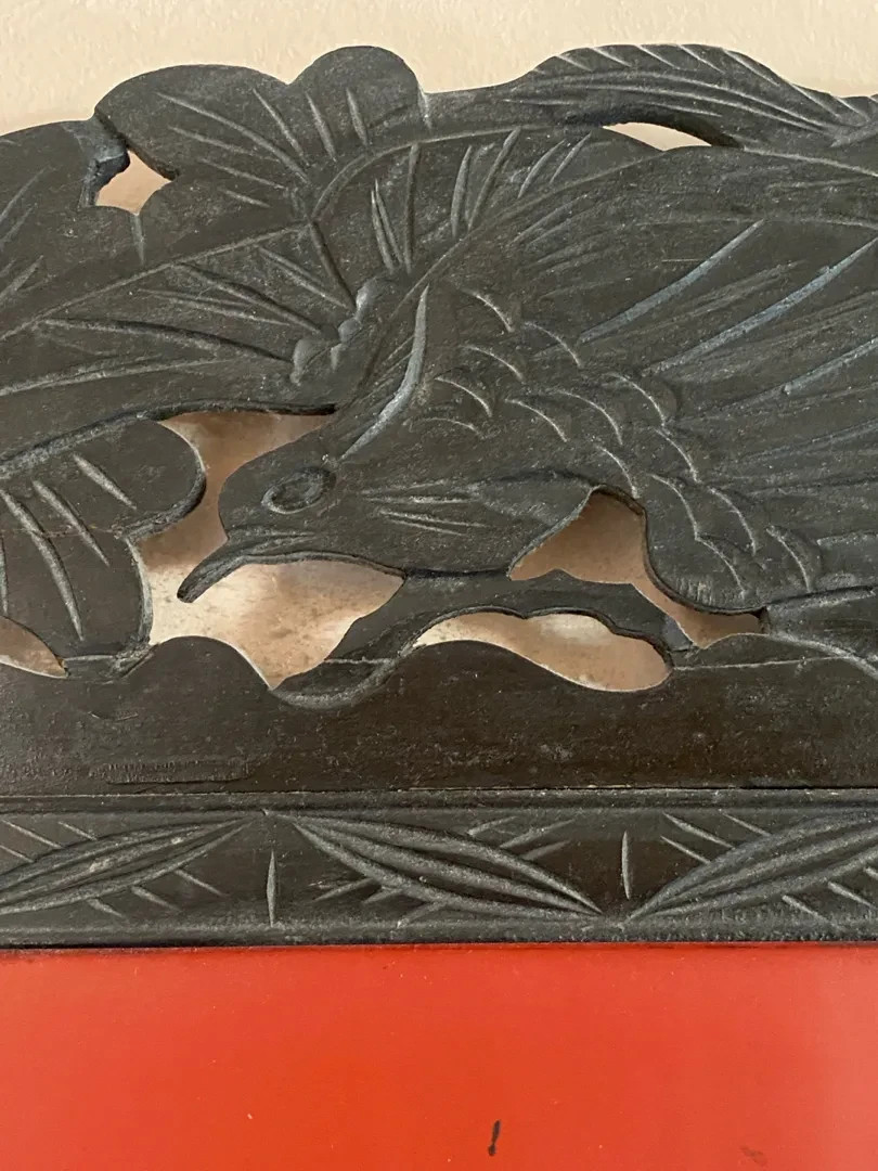 Vintage Black Lacquer &Mother of Pearl Japanese? Asian Art 2 Wall Panels 36″x17″