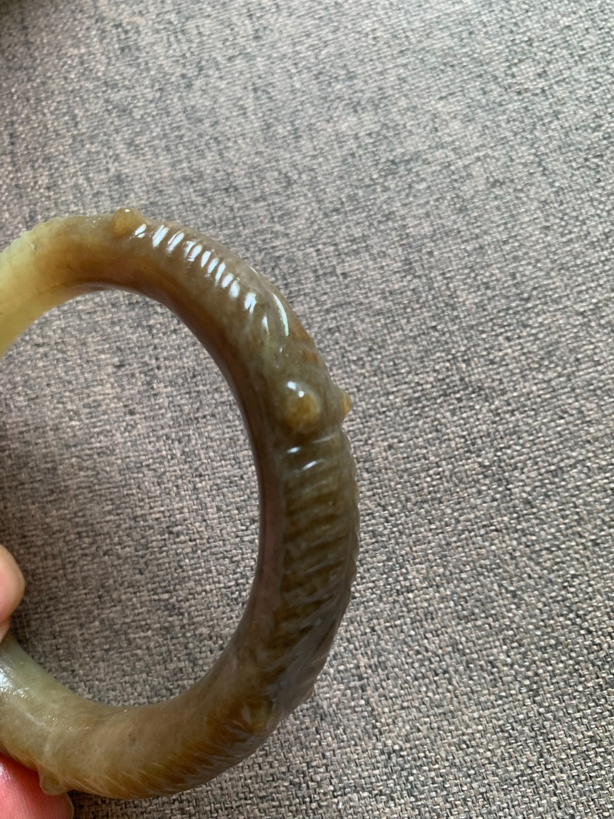 Wonderful Pure Chinese Natural HeTian Old Jade Hand Carved *2Dragons* Bangle