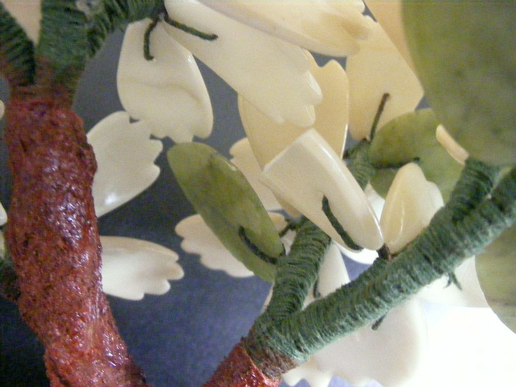 Chinese Hardstone Flower Tree Vintage Carved Jade & Stone 7 1/2″