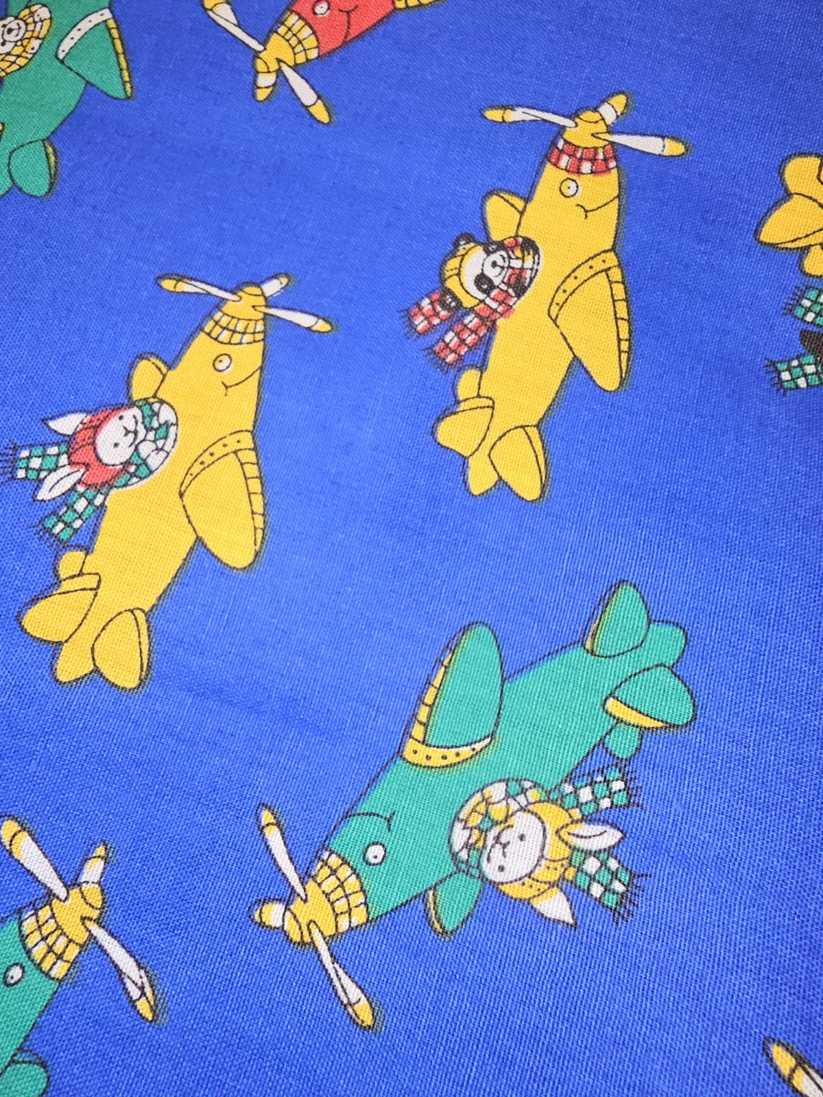 Vintage Blue Fabric Airplanes and Bear Pilots 2 yards