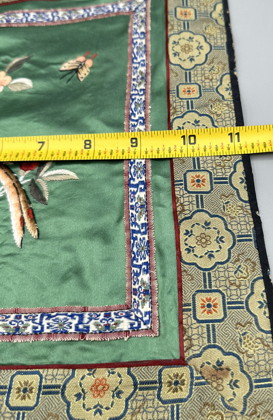 Vintage Chinese Silk Flower Floral With Elegant Bird Embroidery Panel 11x12in”