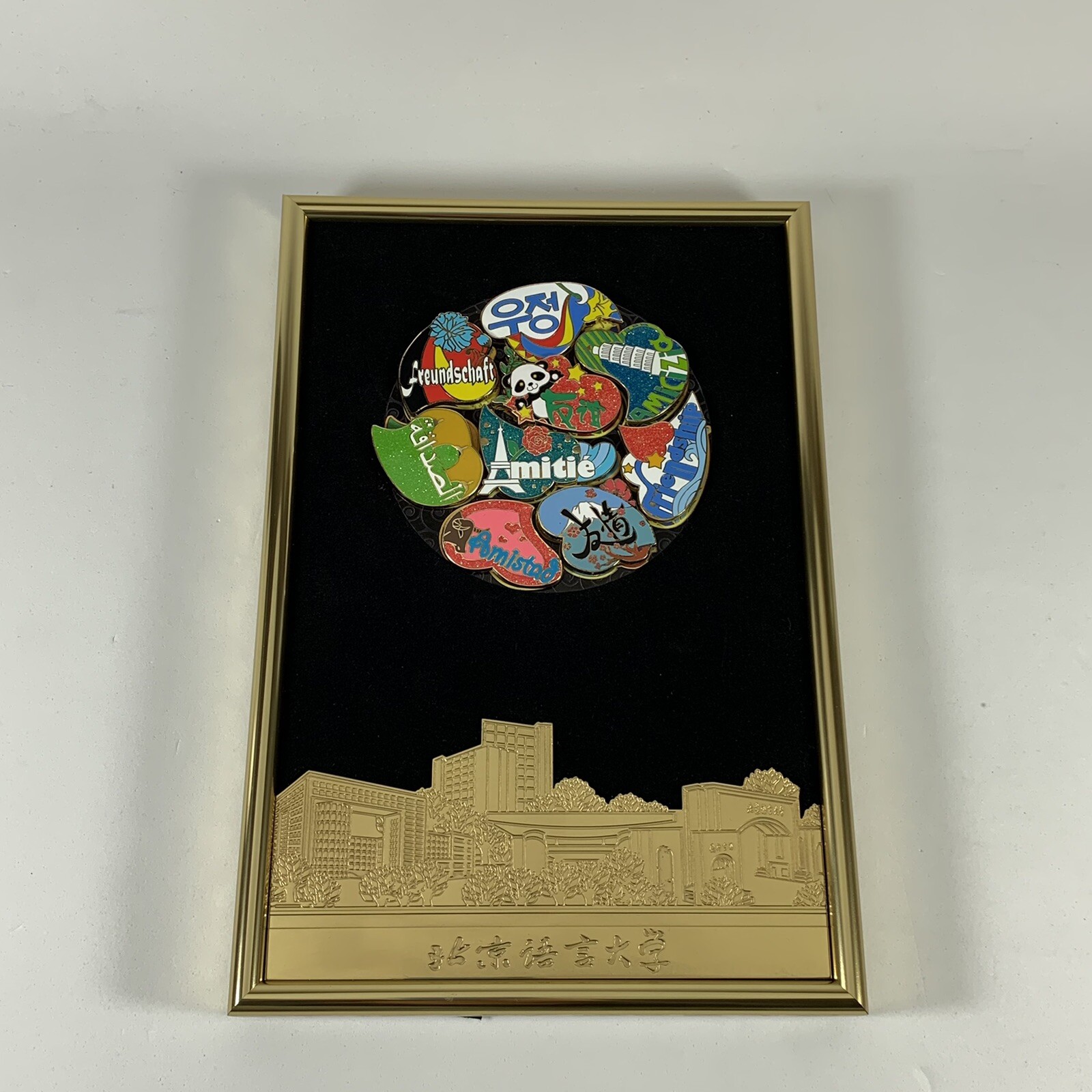 Beijing Language & Culture University Pin Plaque, Framed 9.5″ x 6.5″, with Box!