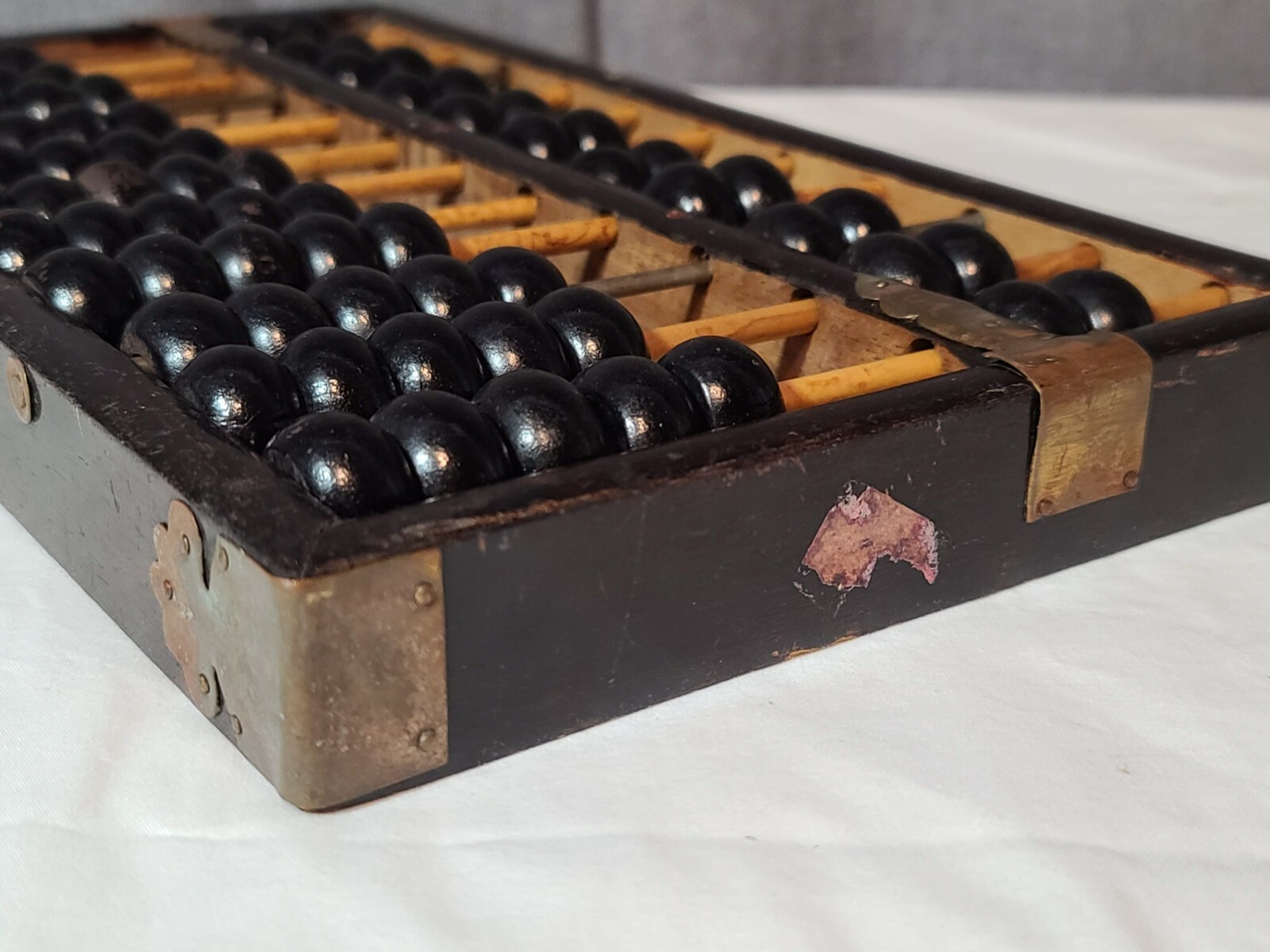 Vintage Chinese Lotus Flower Brand Abacus Wood Brass 11 Rows 77 Beads Original