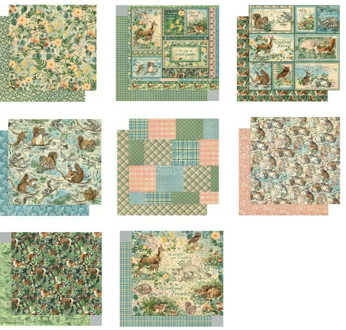 Graphic 45 Woodland Friends Collection 8″ Cardstock PICK Deer Fox Squirrel Hare