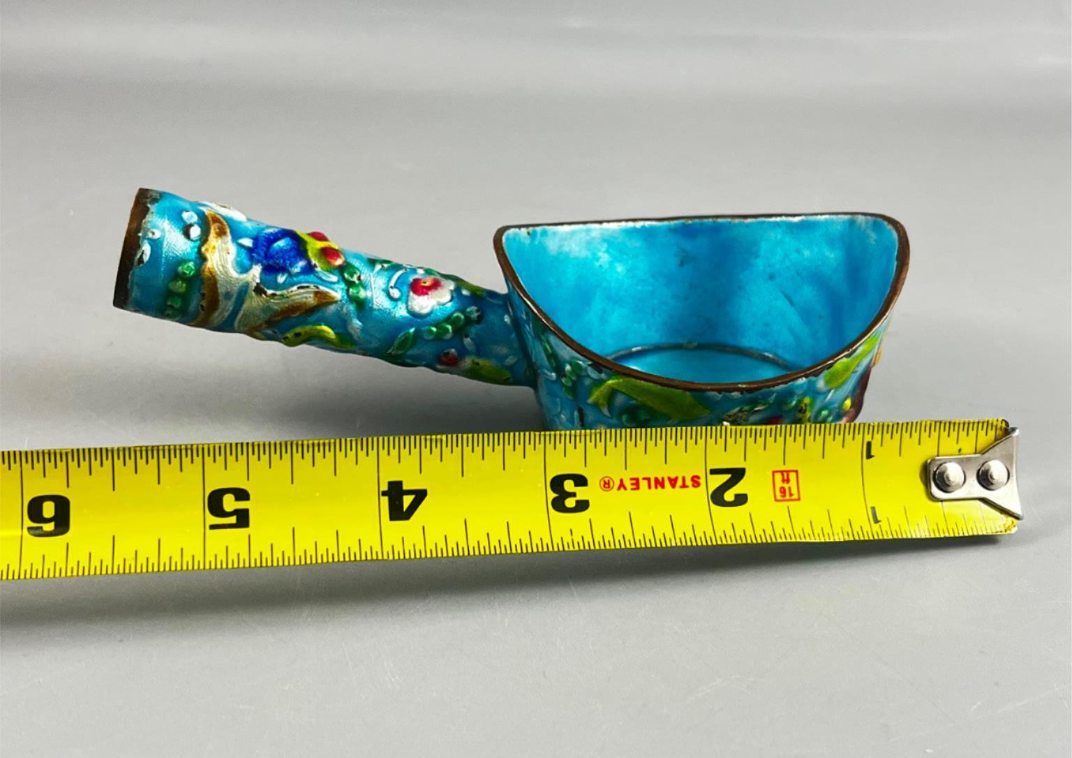 Vintage Chinese Enamel Cloisonne Painted Scoop Pan Silk Iron