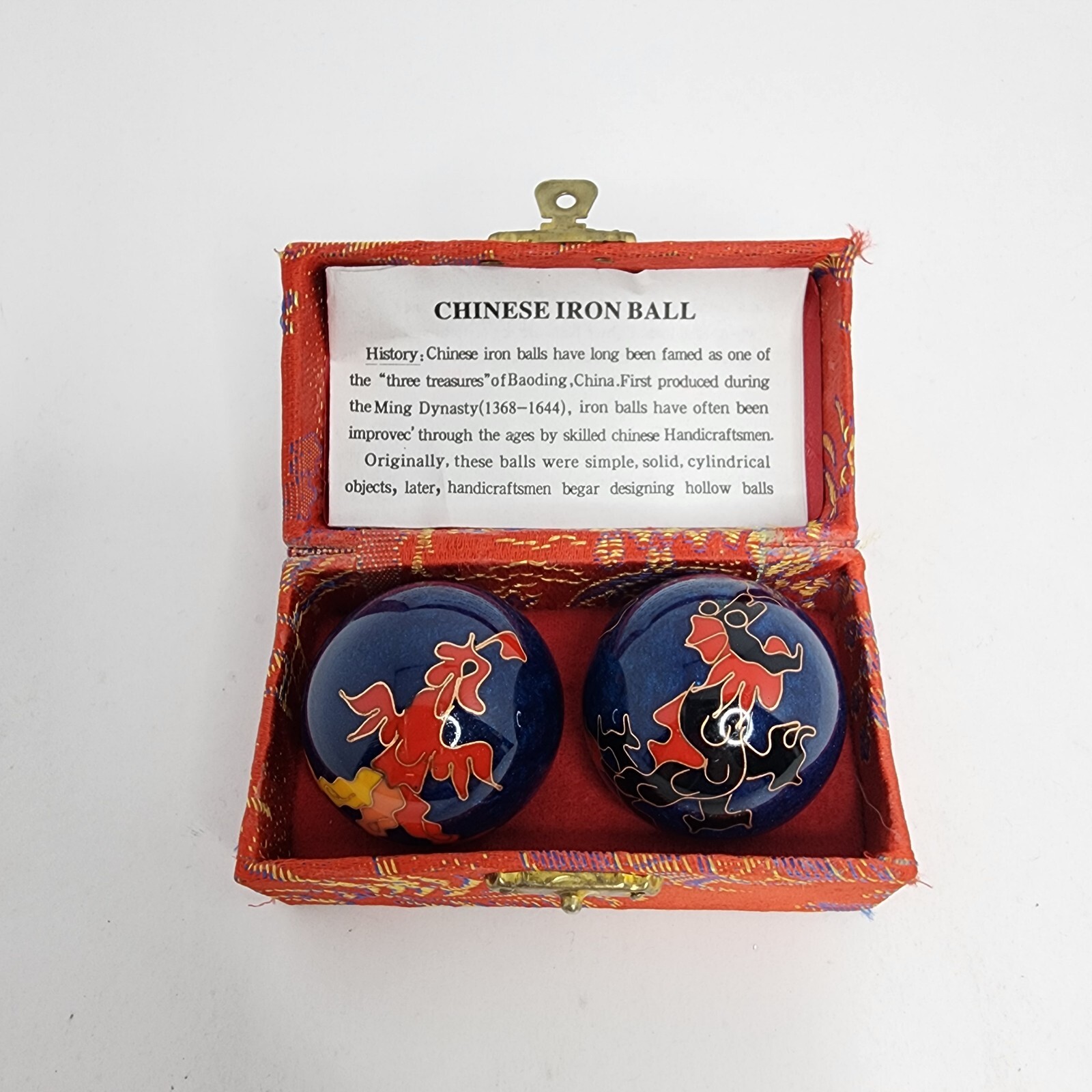 Chinese Iron Balls Dragon Rooster in Case Stress Relief