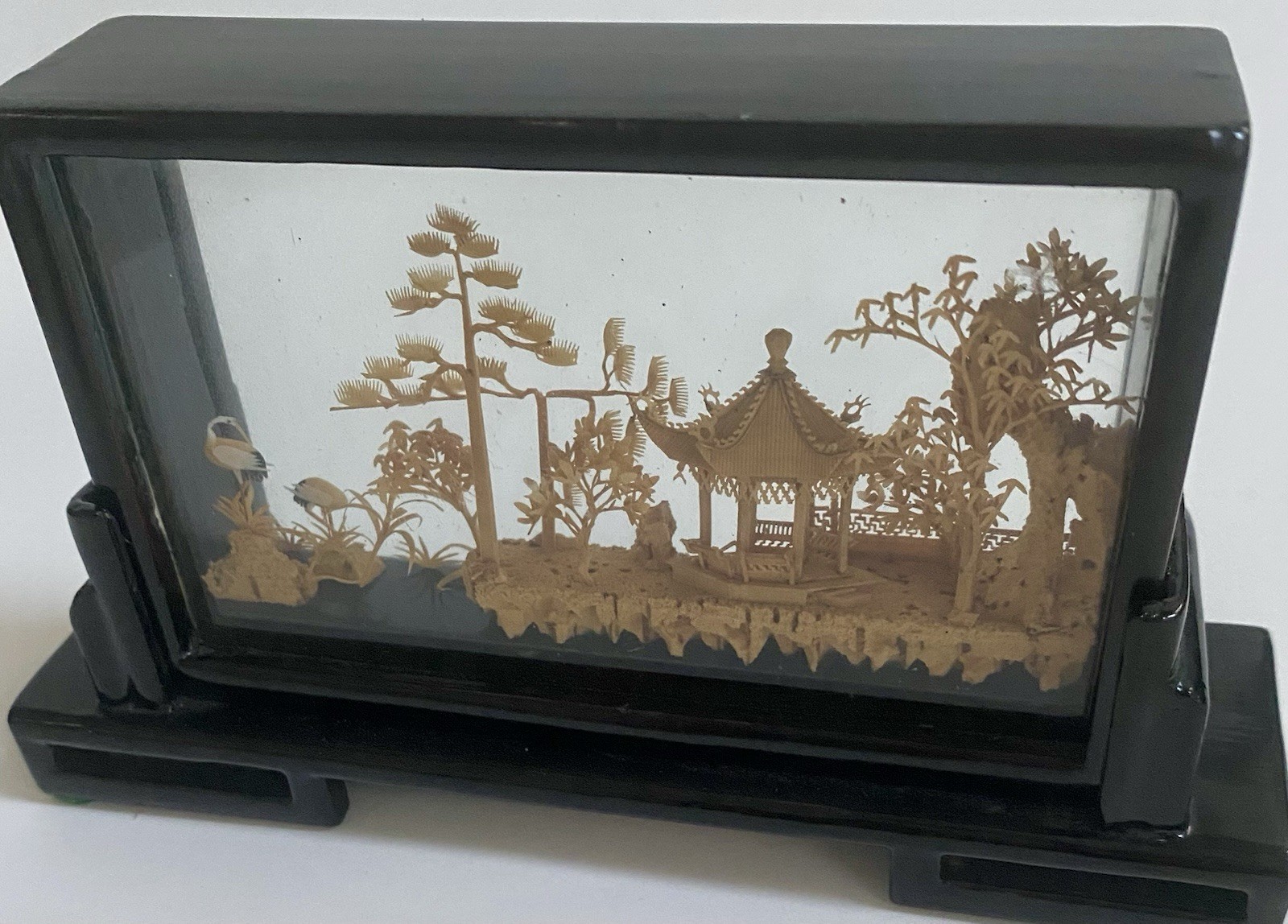 Vintage Chinese cork carving diorama Shadow box. 6.25 In Long, 3.75 High,…
