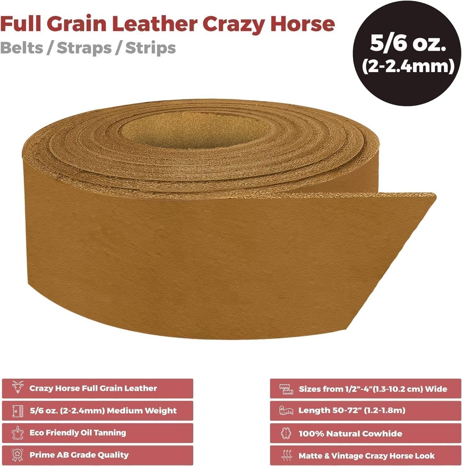 ELW 5-6 oz (2-2.4mm) Straps, Belts, Strips 72″ to 84″ Length Full Grain Leather