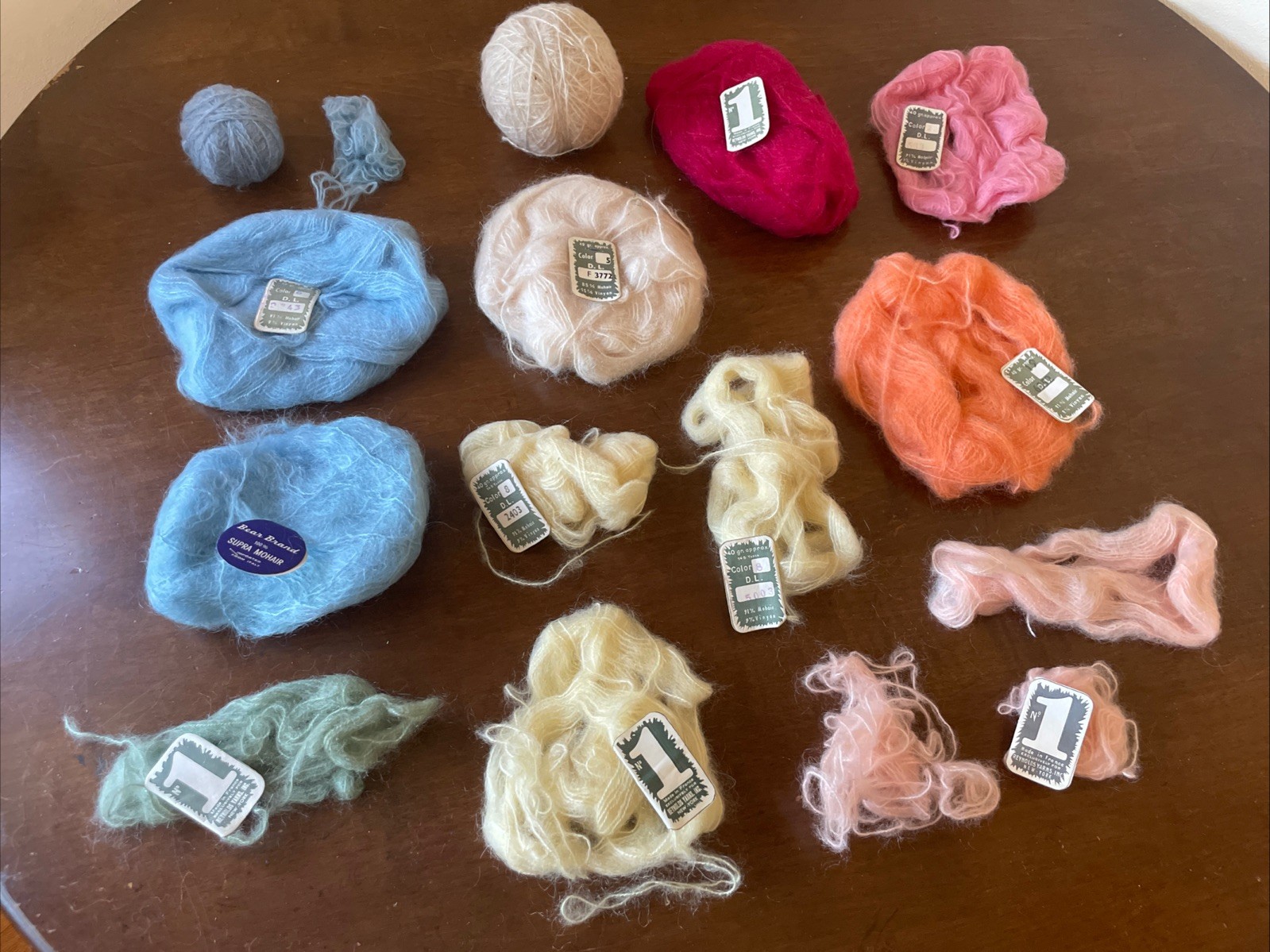 Vintage Lot of 100% Supra Mohair & Blend Mixed Colors Skeins Balls Reynolds Bear