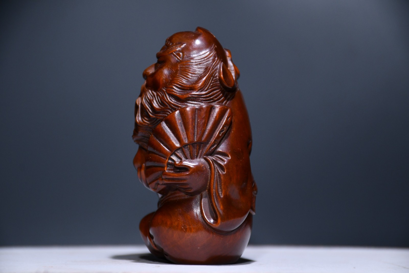 3.4″ China Box-wood Carving Zhong Kui Avert Evil Spirits Demon Queller Statue