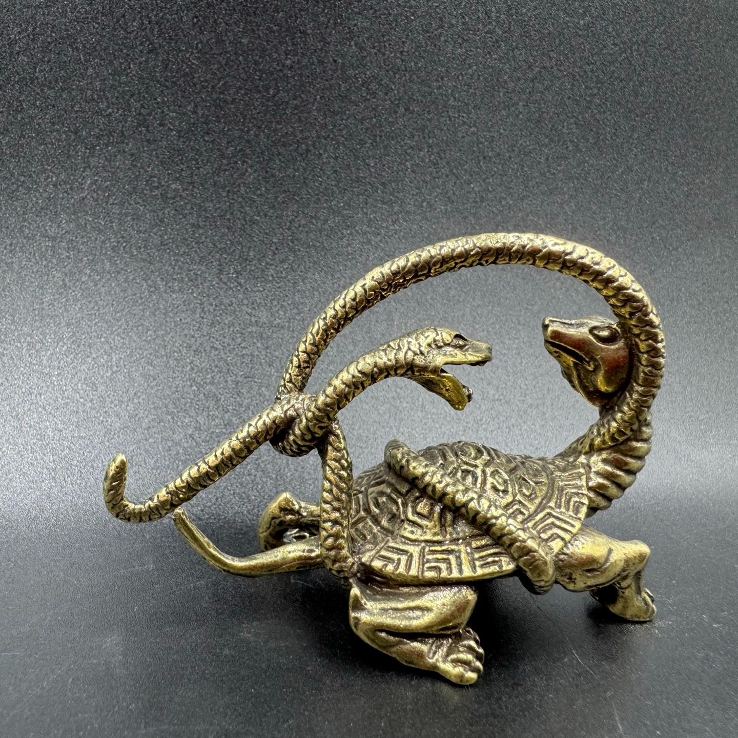 Vintage Brass Black Tortoise Xuanwu Statue Four Symbols FengShui LongevityWealth