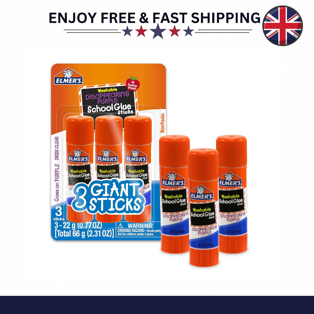 Elmer’s Disappearing Purple School Glue Sticks Washable 22g 3 Count