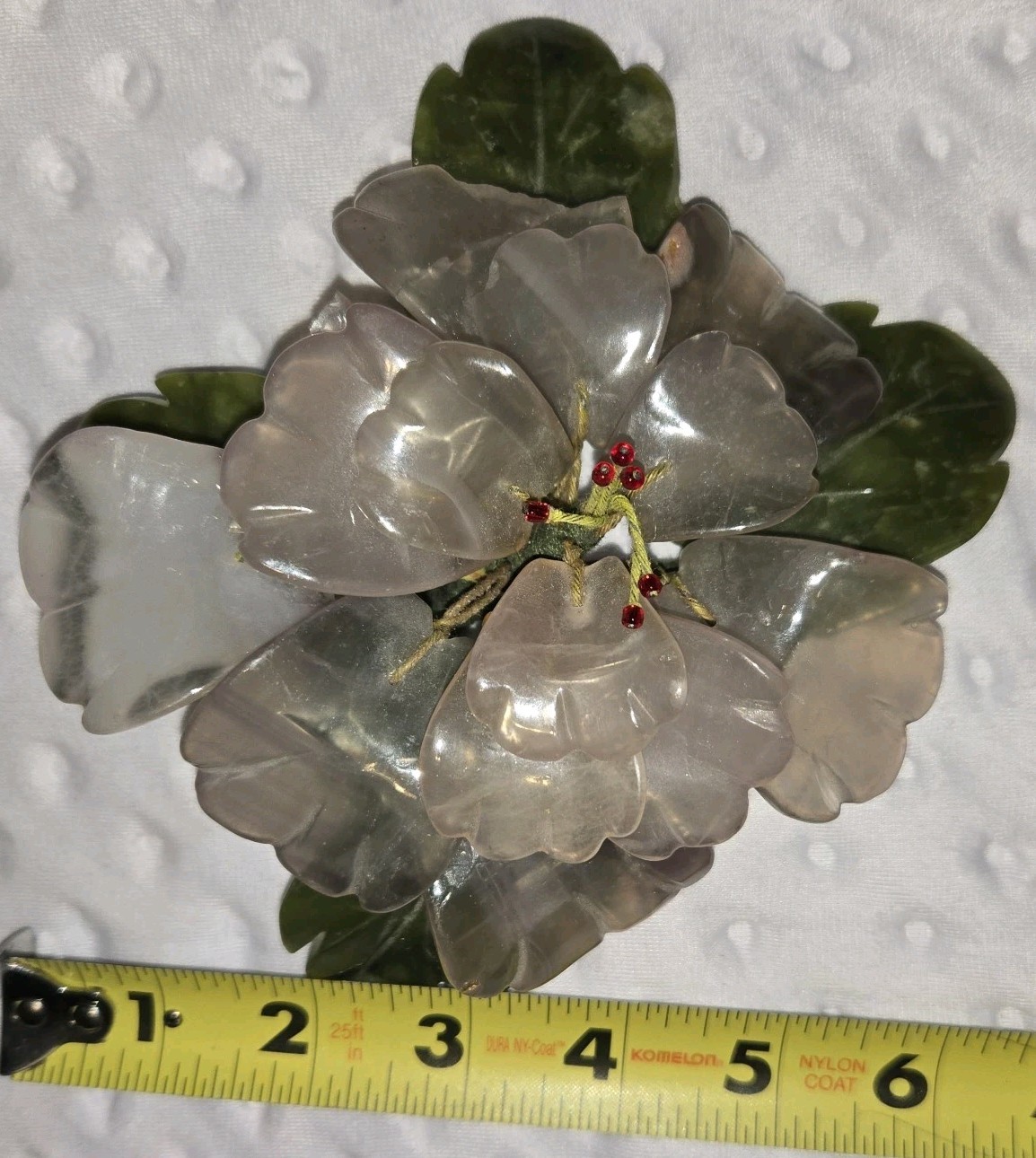 Vintage Oriental Carved Jade & Amethyst Stone Flower