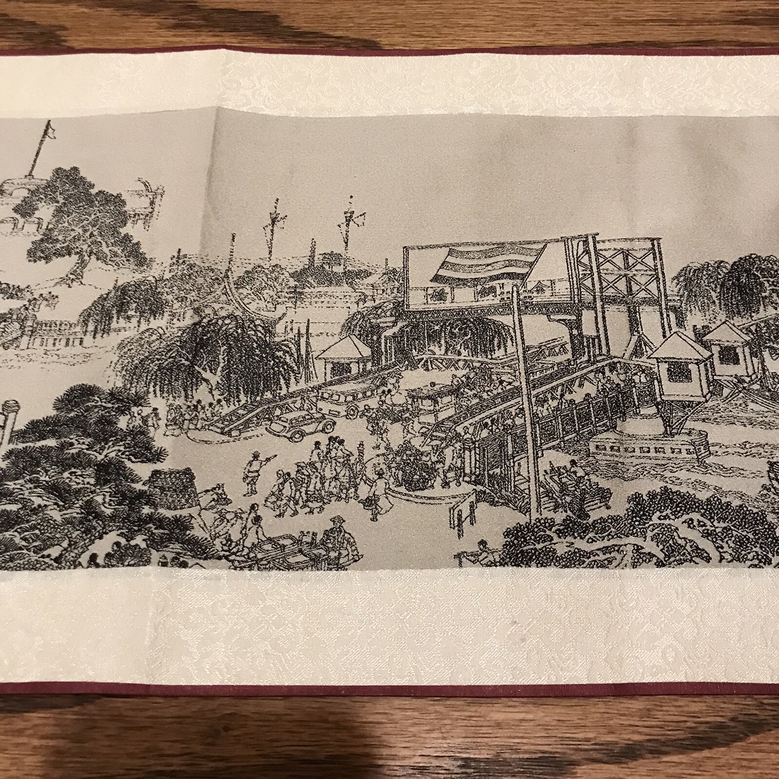 Vintage Chinese Silk Tapestry Table Runner 86″x9″ Ancient Jincheng