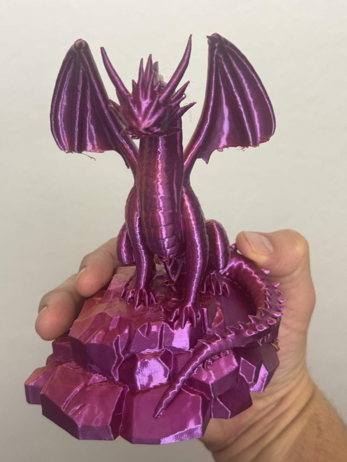 BICOLOR Dragon Figurine (Violet & Gold) Mouth Damaged! – H 6.5” × W 5” × D 4.5”