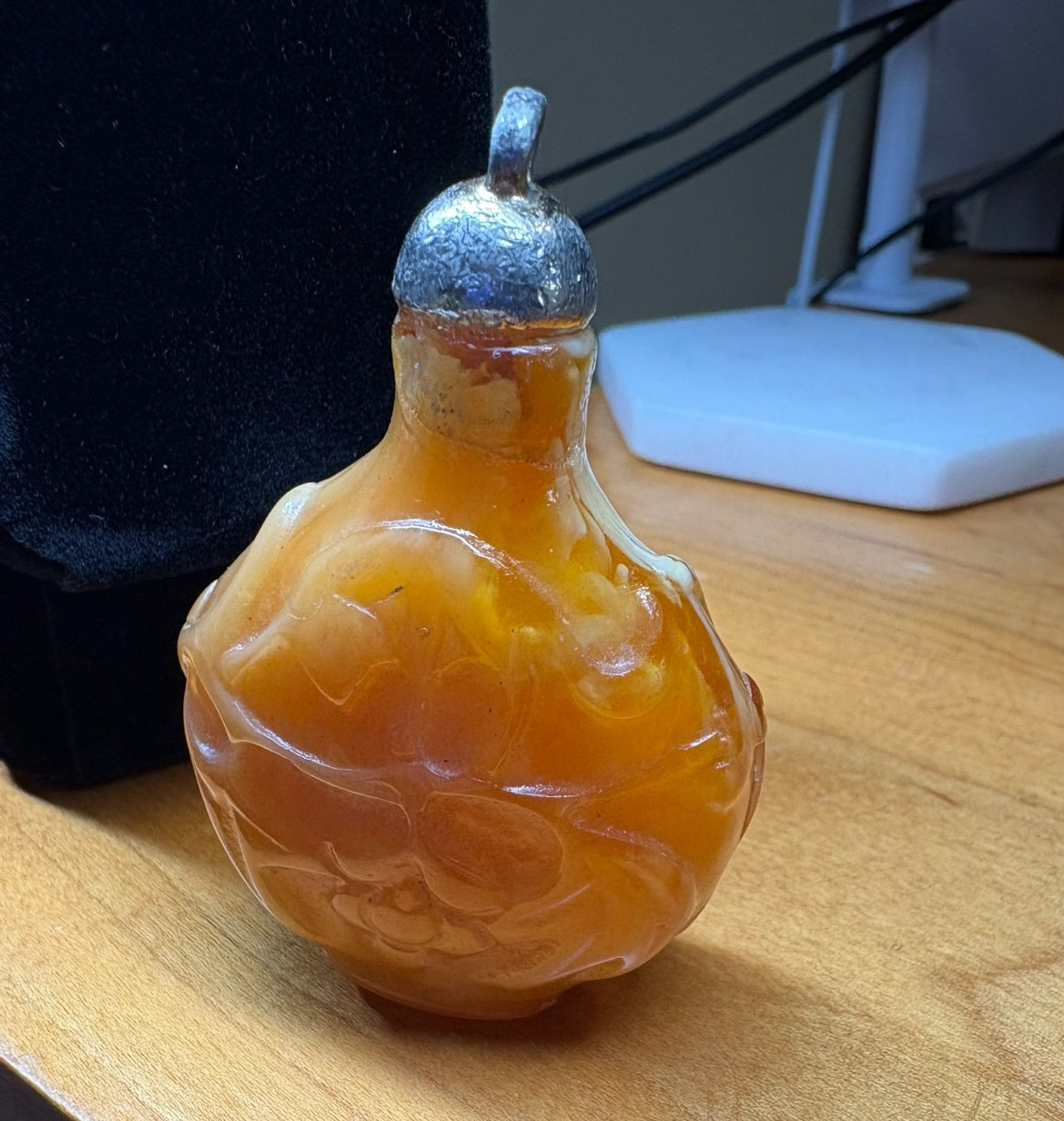 Vintage Carved Agate Snuff Bottle Pendant