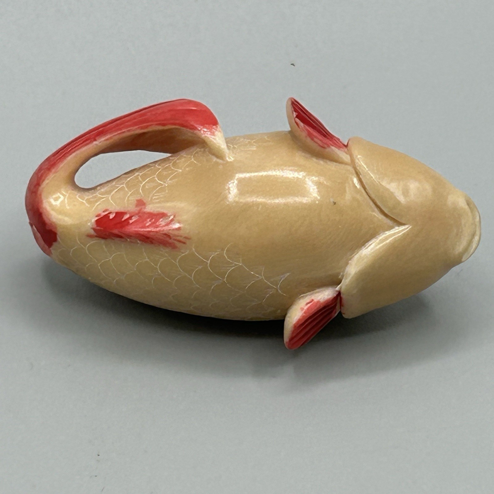 Hand Carved and Painted TAGUA NUT KOI or CARP from Hong Kong Rare Vintage