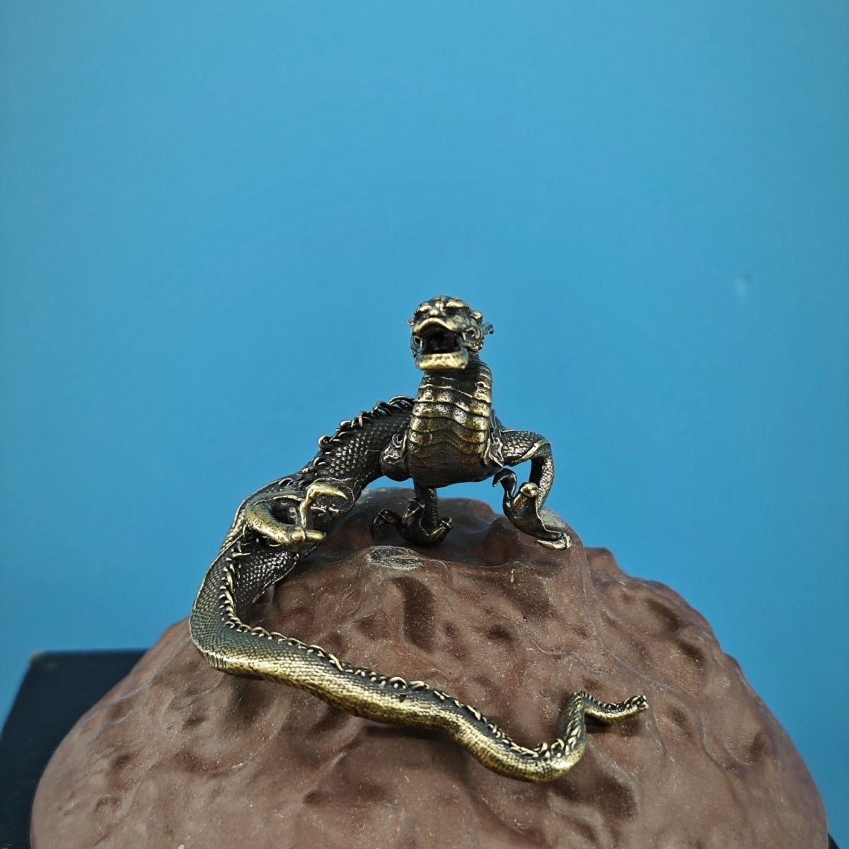 Brass Dragon Statue Mini Landscape Bonsai Fish Tank Rockery Decor Ornament