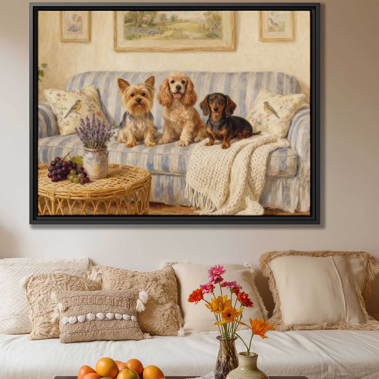 Dog Artwork Yorkshire Terrier Cocker Spaniel Canvas Print Living Room Decor Art