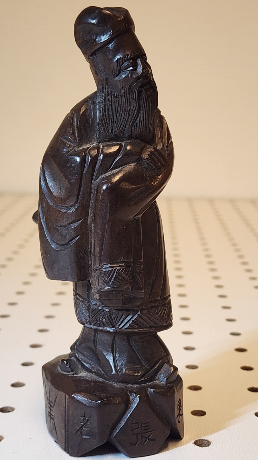 Pair Vintage Chinese Wood Carvings He Xiangu & Zhang Guo Lao Immortals 6″