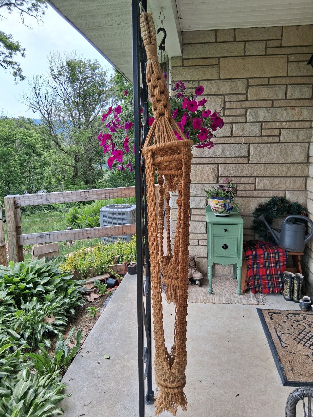 Vintage 70s Jute Macrame Hanging 3 Tiered Plant Hippie Boho 68″ Heavy Thick