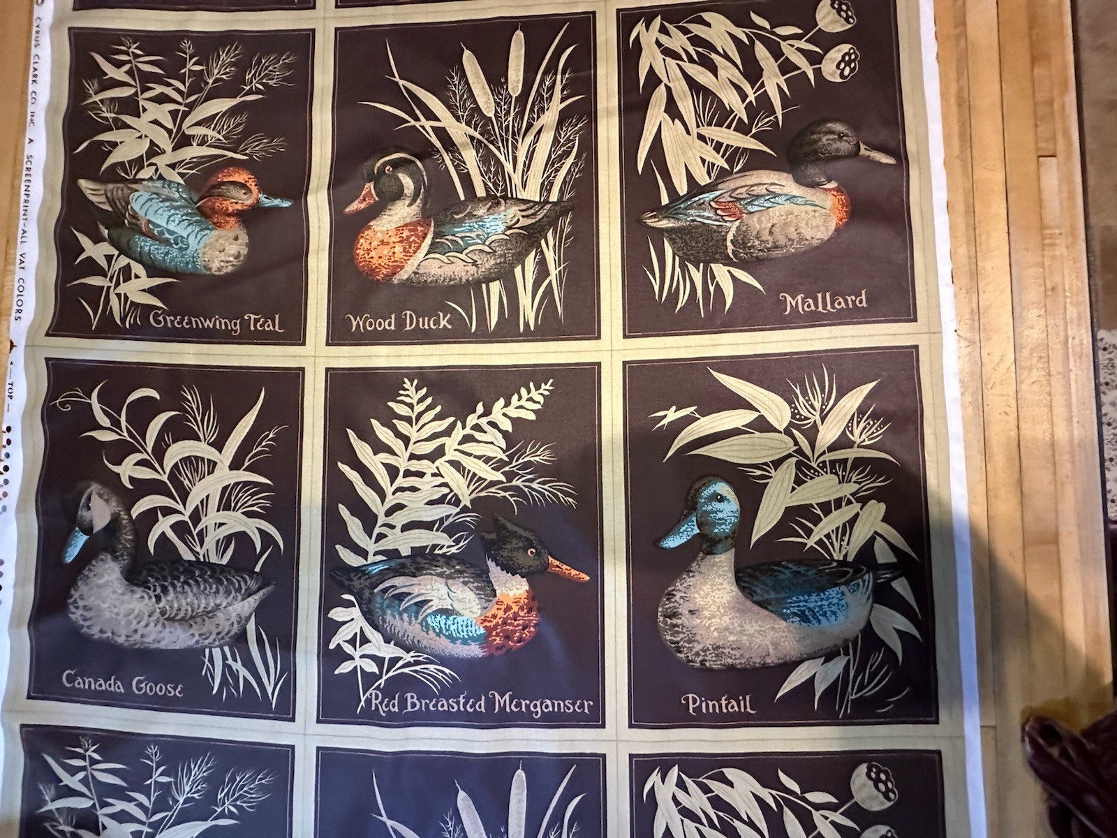 Cyrus Clark “Decoys” Ducks Screenprint Vintage Fabric – 6 Duck Panels – More Avl