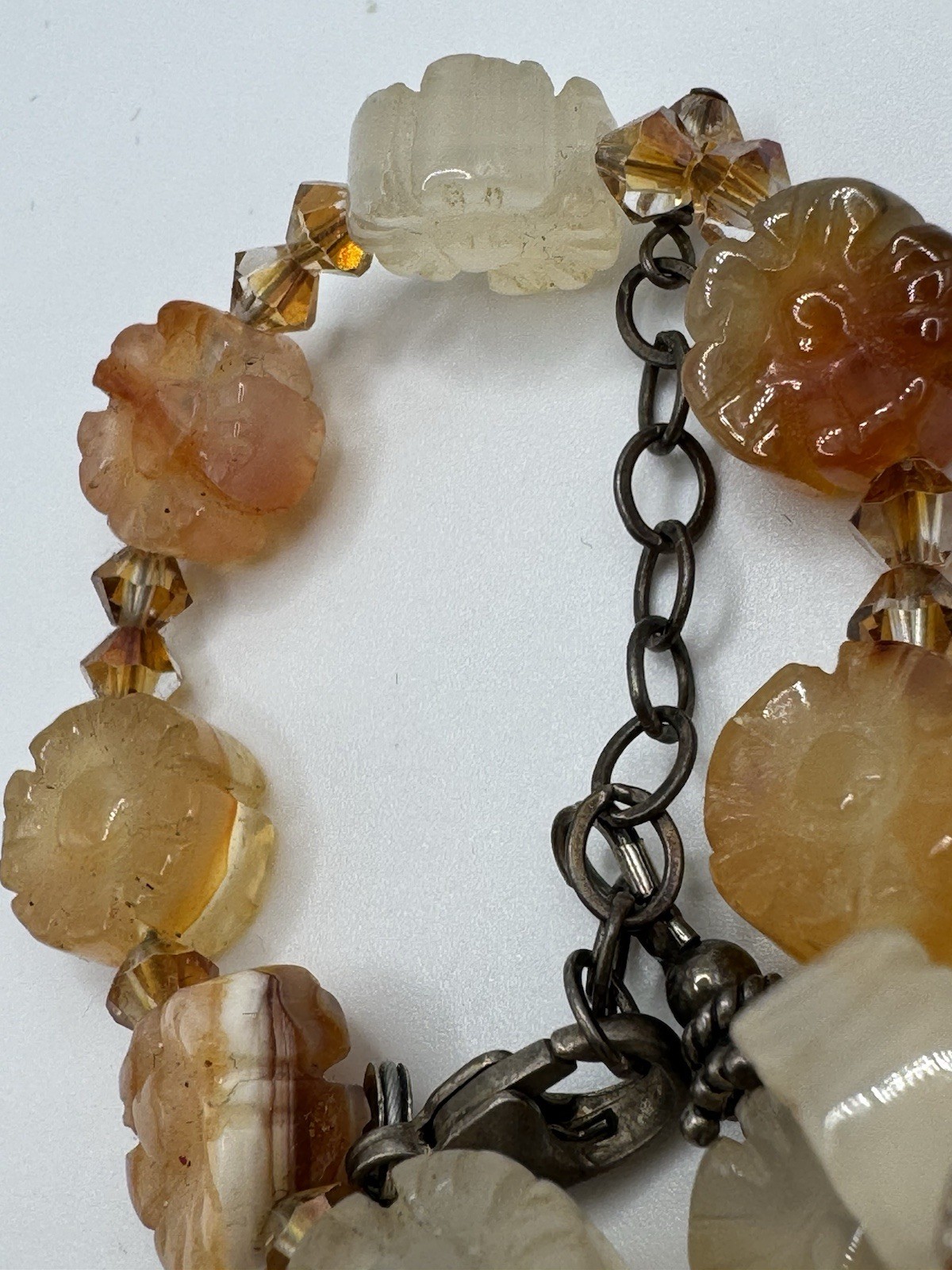 Antiqued Chinese? Carved Carnelian Agate Floral STERLING mar Set Choker Bracelet