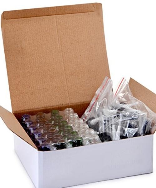 , 24, Assorted Colors, 15 ml (1/2 oz) Glass Bottles, with Black Fine Mist