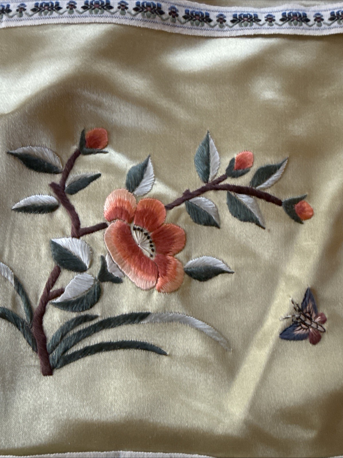 3 Lot Vintage Chinese Silk Embroidery Tapestry Butterfly Flowers Peony Panels