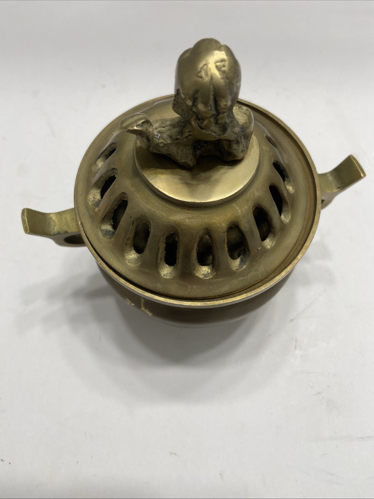 Vintage Chinese Brass Footed Incense Burner Holder Tri pod pot With Lid