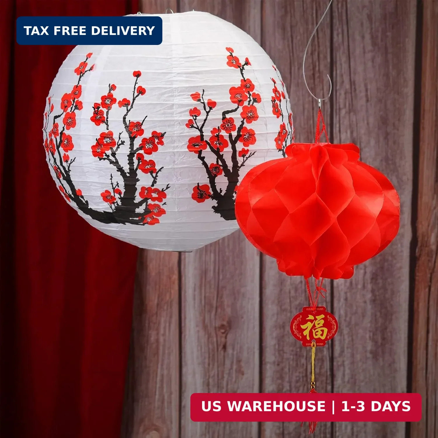 Mudder 20 Pieces Chinese Japanese Paper Lanterns, Cherry Flowers Paper Lanterns