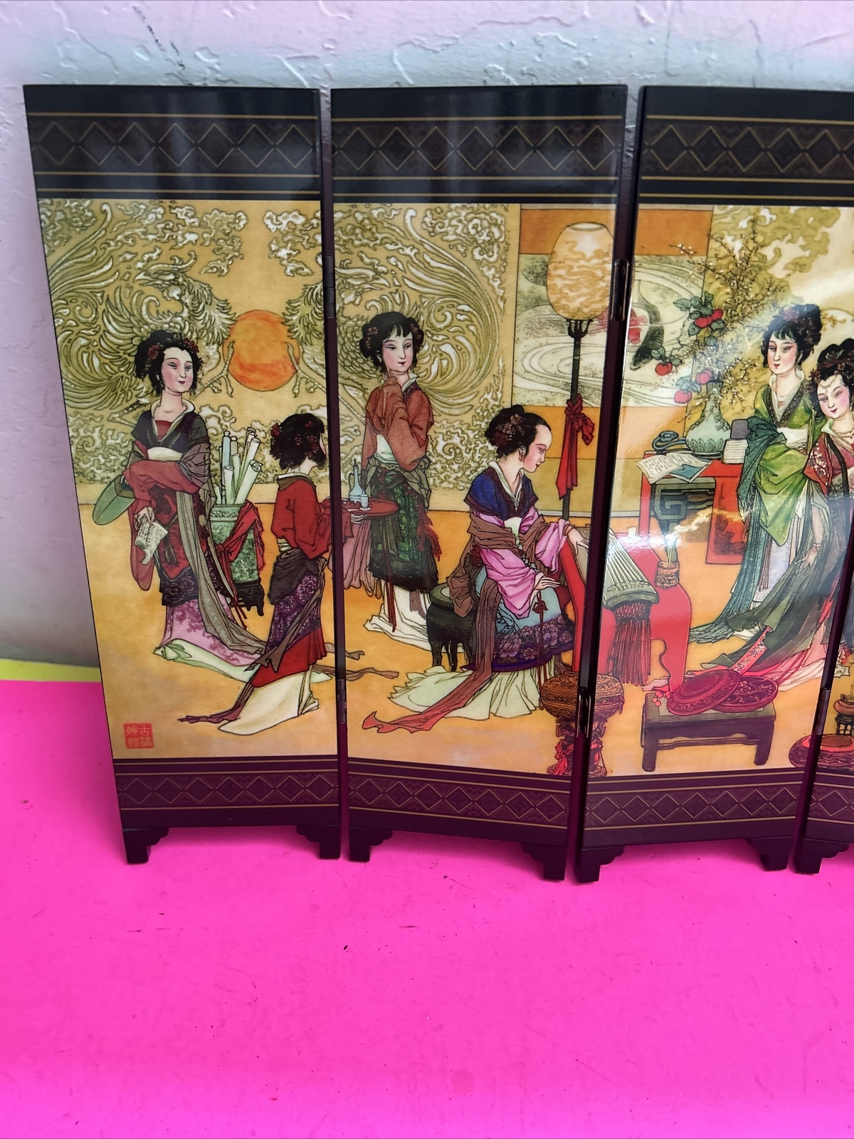 Chinese Table Top 6 Panel Folding Screen Decor Mini screens-Qiong Lou Qing Yun
